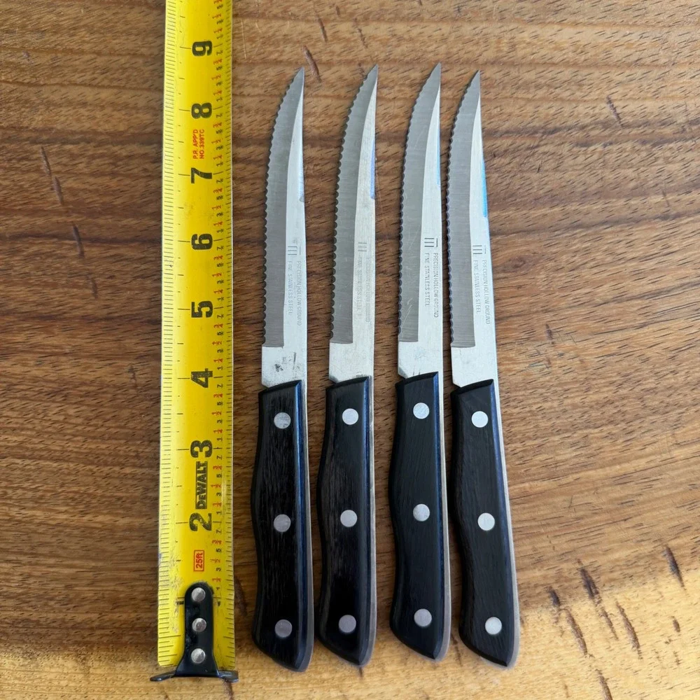 Set 4 Vintage Precision Hollow Ground Stainless Steel Steak Knives Japan Black